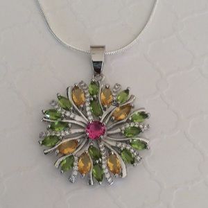 New Sterling Silver Tourmaline Peridot Pendant 925 Silver 18”